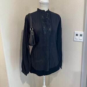 Ralph Lauren black long sleeve button up top. Size small petite